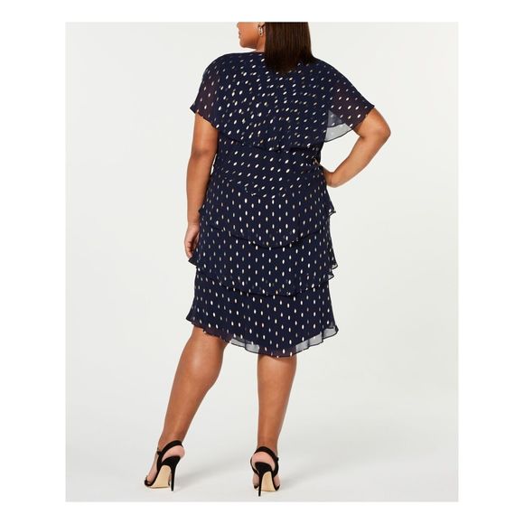 SLNY Women's Sz 16W Navy Gold Printed Flutter Knee Length Shift Party Dress $129 - Picture 13 of 13